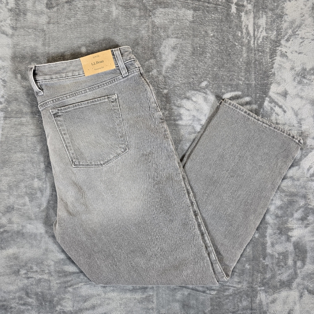 LL Bean Plaid Lined Jeans Favorite Fit Size 16 Petite New NWT Gray